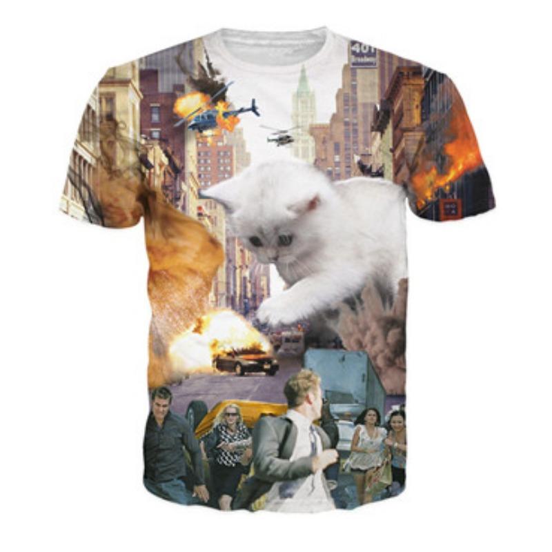 Cute 3d Printed Cat T Shirt For Men Summer Spring Short Sleeves Tops Street Oversized Tees Funny Animal Cats Graphic T-shirt