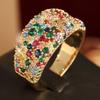 Luxury Inlaid Multicolored CZ Women's Ring Aesthetic Gold Color Geometry Daily Wear Party Jewelry Anniversary Gift