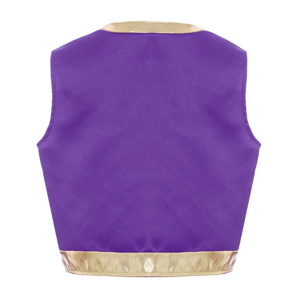 Jungen Arabischer Prinz Cosplay Kostüm Lockere Weste Metallisch Glänzend Patchwork Bloomers Haremshose Set