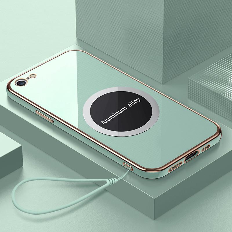 For iPhone 16e Case iPhone 16e Phone Case Magnetic Attraction Luxury Square Plating ShockProof Silicone Back Cover