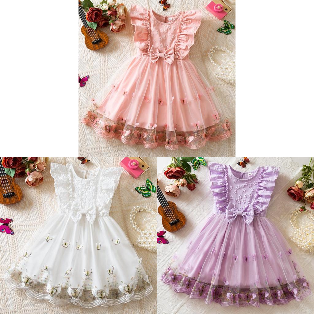 Girl Summer Princess Dress With Butterfly Mesh Fabric For Toddler Birthday Party