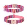 Bohemian gestreifter Hundehalsband, individuell graviert, mit Roségold-Schnalle, personalisiertes Nylonhalsband für kleine und große Hunde, tägliches Gassi gehen