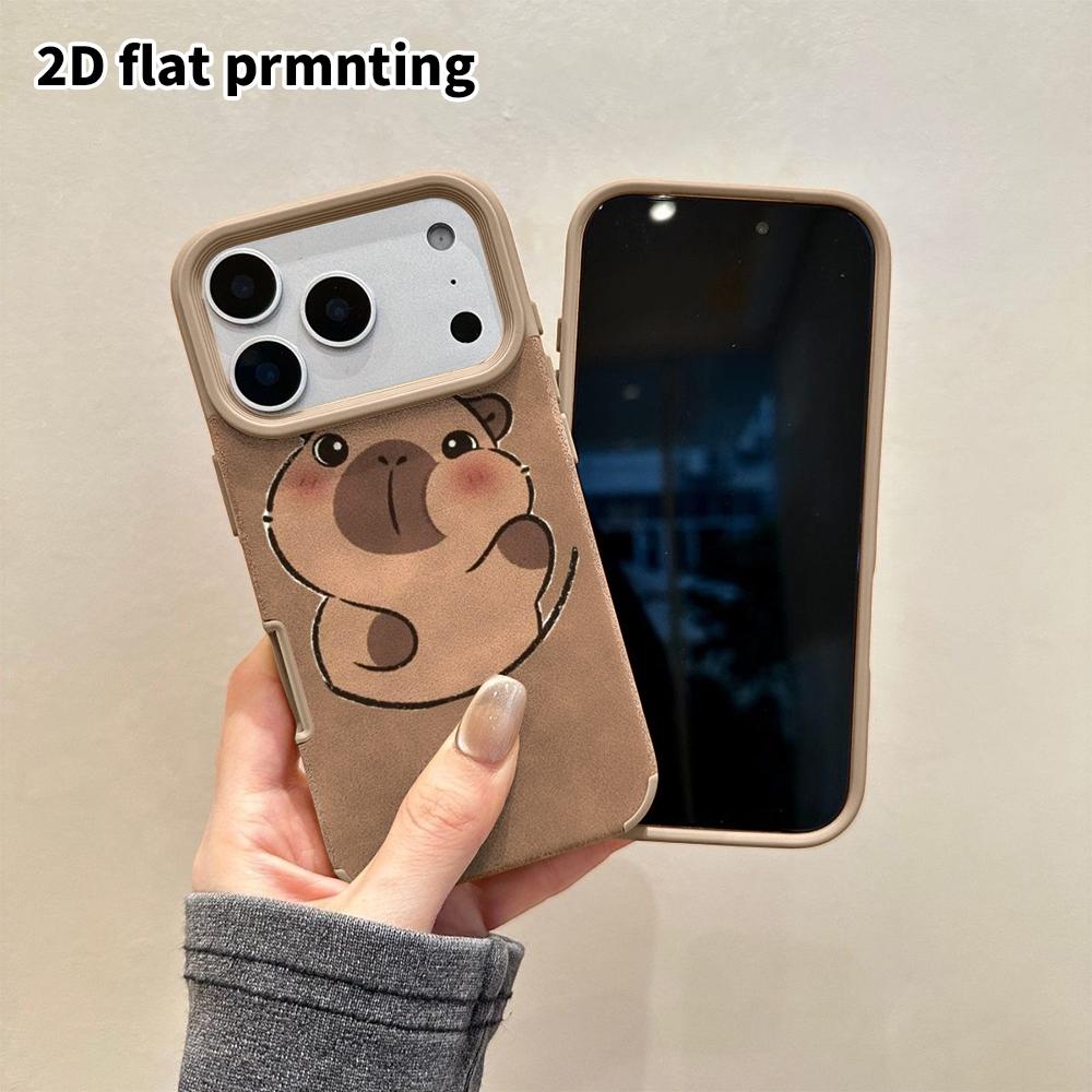 Phone Case: 2D flat lambskin suitable for iPhone 18, 17, 16, 15, 14, 13 Pro film protective case, face-hiding shy capybara, Christmas and Halloween gi