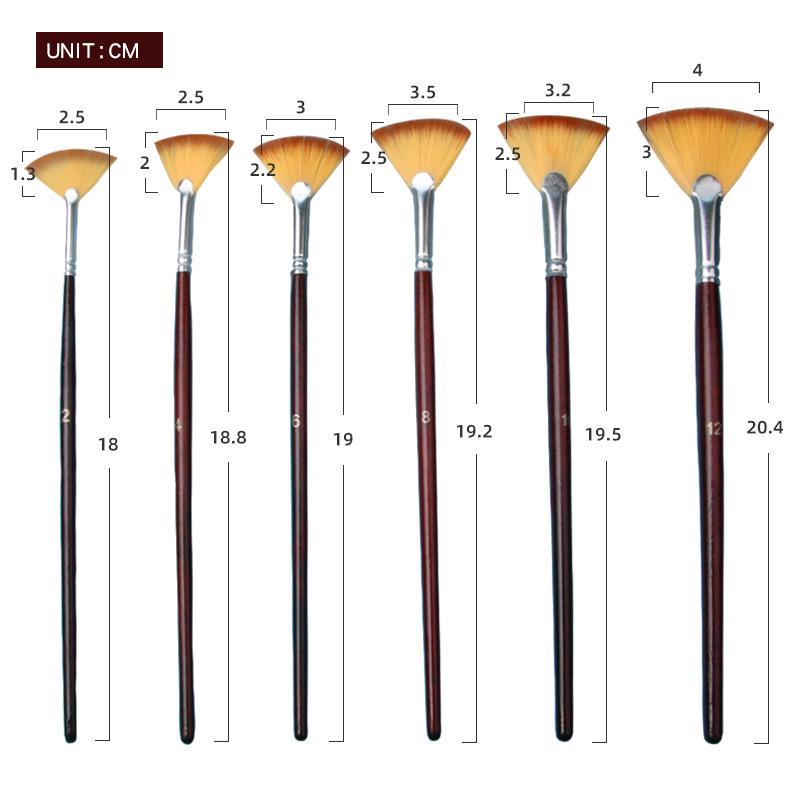 Conjunto de 5 peças/conjunto de canetas para pintura em leque para estudantes, canetas de guache com cabo de madeira e cerdas de nylon, conjunto de materiais para desenho e arte