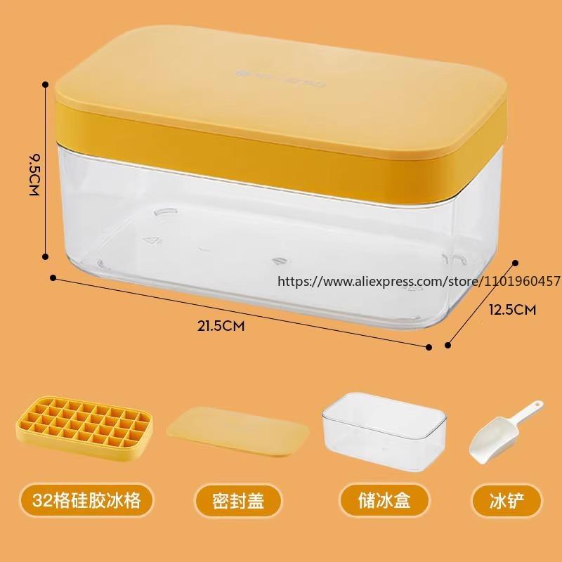 Home Ice Making Tray Food-Grade Soft Silicone Press-to-Release Ices Cube Mold with Freezer Storage
