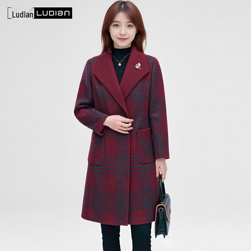 LUDIan Women's Lapel Mid-Length Wool Blend Coat