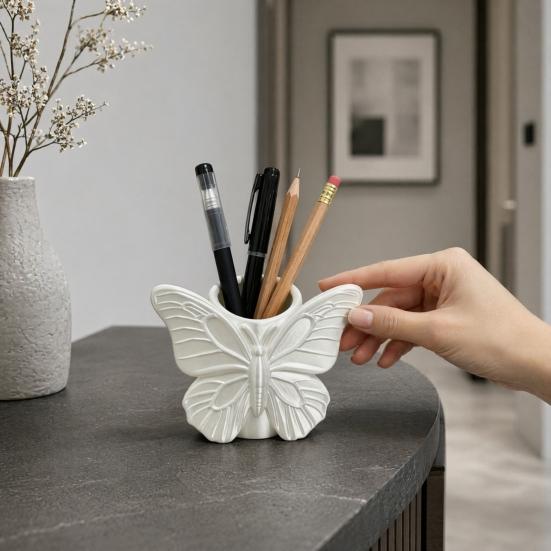 Yousheng 3D Printed Butterfly Pen Holder, Embossed Desk Organizer for Pencils Makeup Brushes, Large Capacity Storage Box for Home Office Decor