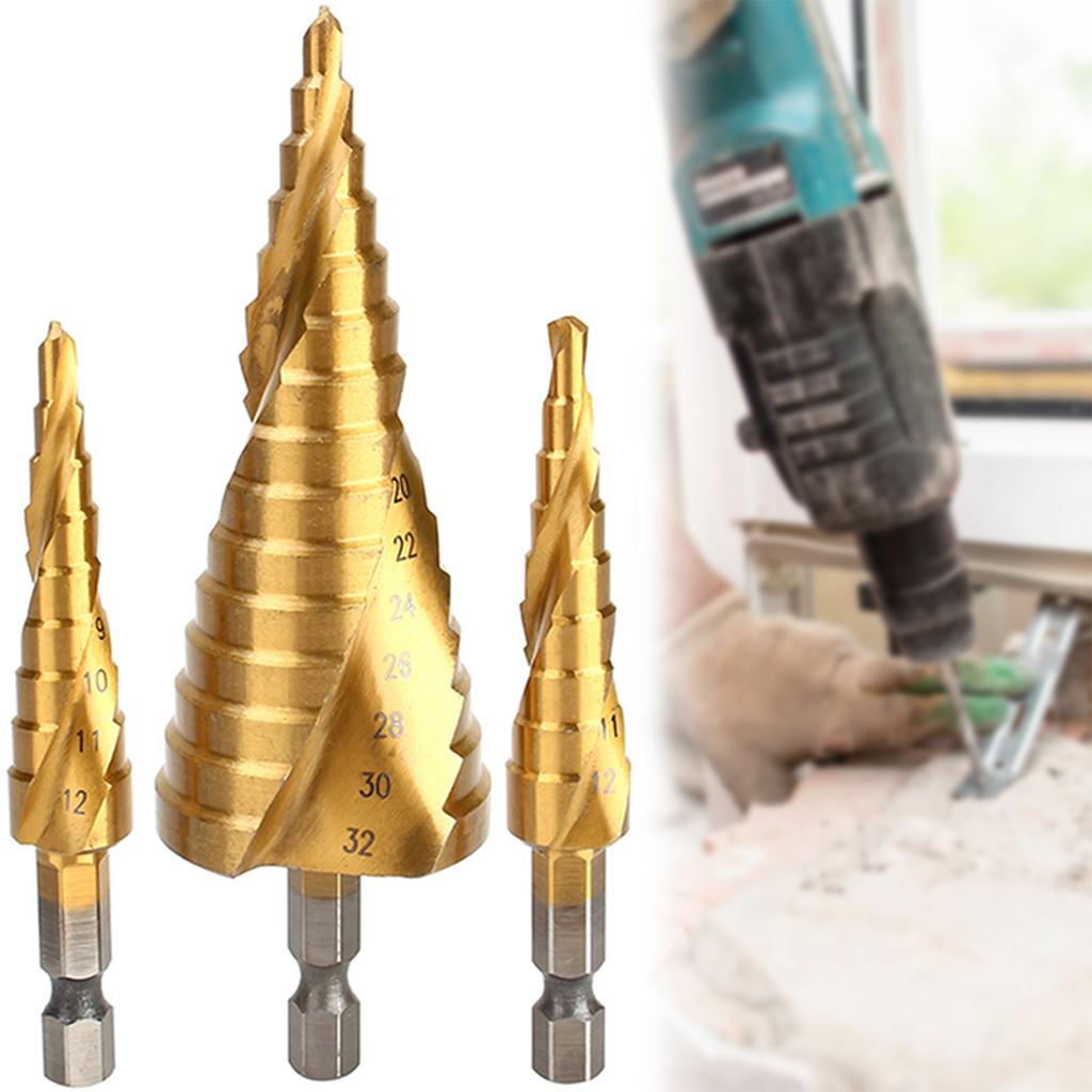 Titaniums Coated Cone Taper Hex Drill Bits Multi Size Hole Stepped Up Bits For Electrician