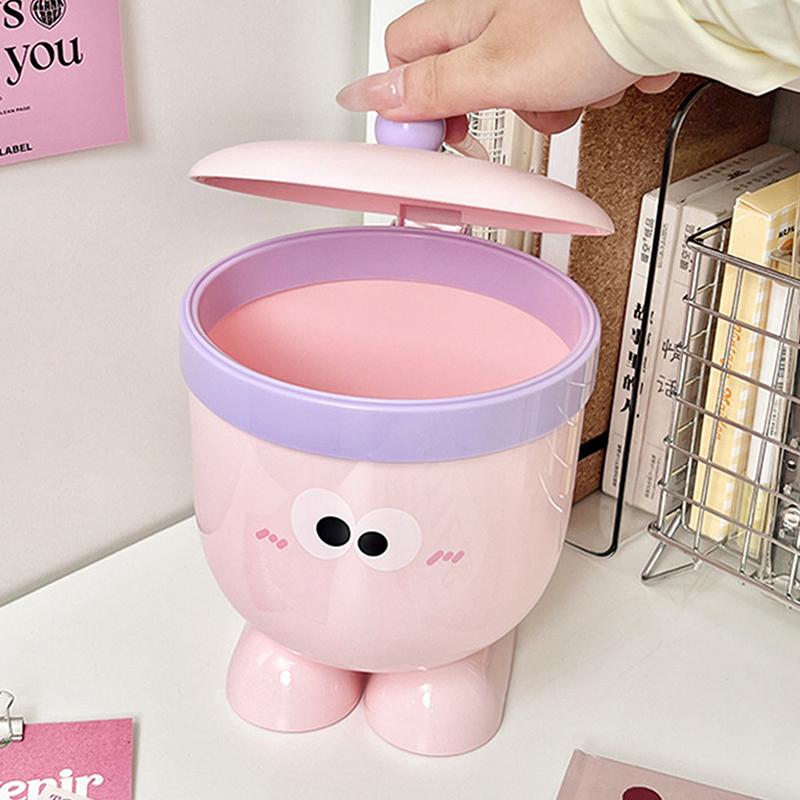 Mini Small Desktop Trash Can With Lid - Cute Countertop Waste Paper Basket For Bedroom Coffee Table & Office Desk - Blue Pink