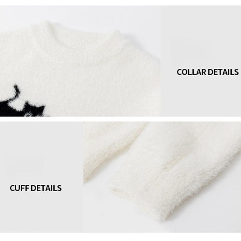 Pullovers Long Sleeves Sweaters Unisex Sweater Spring Autumn Kitten Tie-dyed Retro Couples Paragraph Knitted Bottoming Jumper Round Neck Wool Jumper