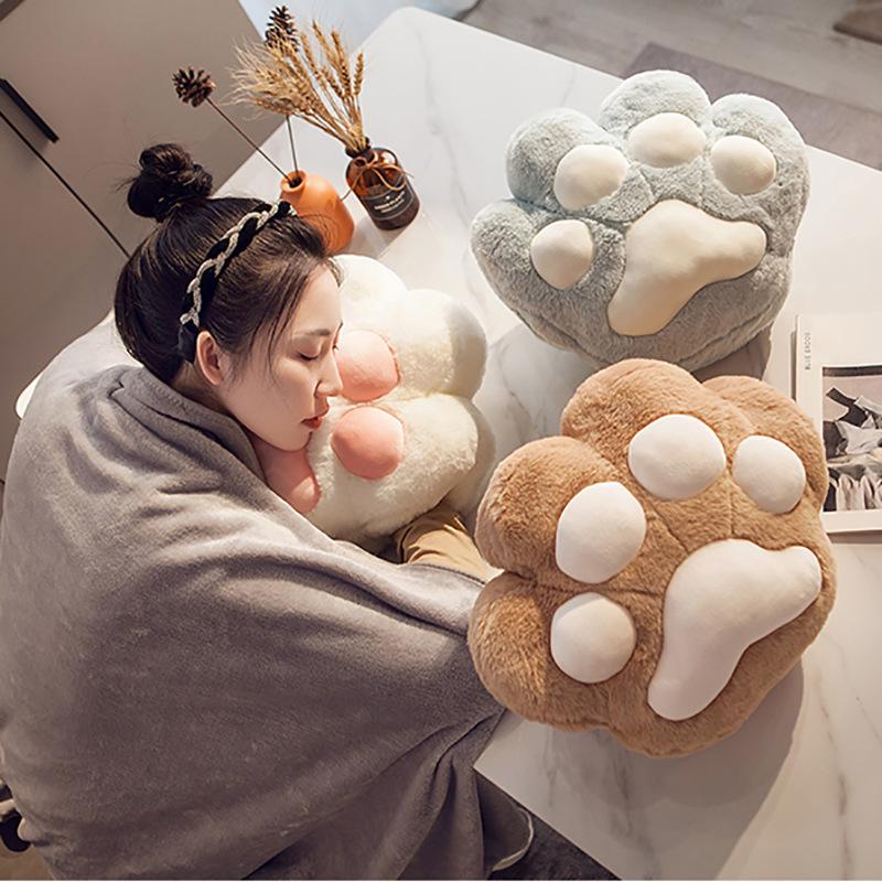 Cute Cat Paw Pillow Soft Stuffed Cat Paw Cushion With Air Conditioner Blanket Fuzzy Plush Velvet Quilt Seat Cushion Hand Warmer