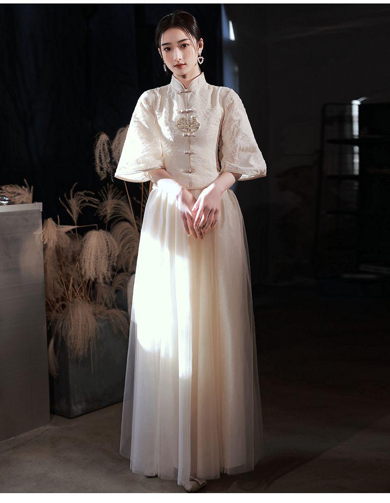 Champagne Bridesmaid Dress - Women's Winter To Summer Petite Gown with Enhanced Design