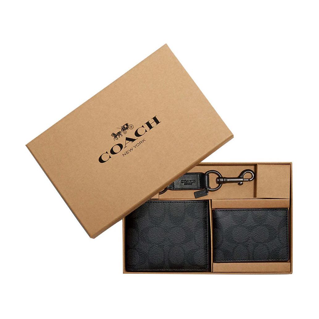 Coach 3 In 1 Wallet 11 Brand Logo Multi Card Slot PVC Wallet Men Wallets Black CW344-QBMI5 Black