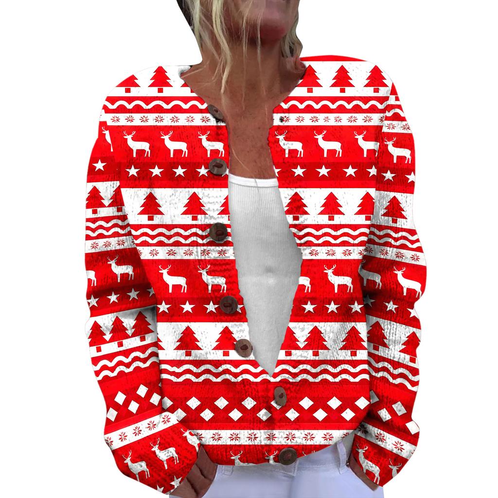 LLL-YK01 Christmas Crew Neck Cardigan Sweater 3D Printing