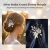 Bridal Wedding Hairpin White Flower Leaf Design Crystal U Pin For Elegant Hairstyles