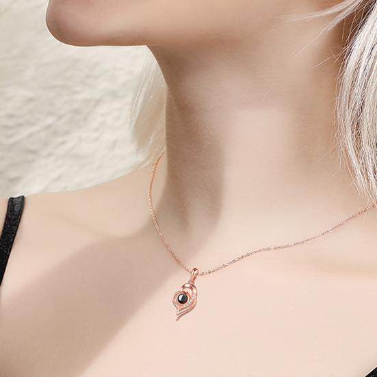 I Love You In 100 Languages Rhinestone Inlaid Hollow Heart Projection Necklace