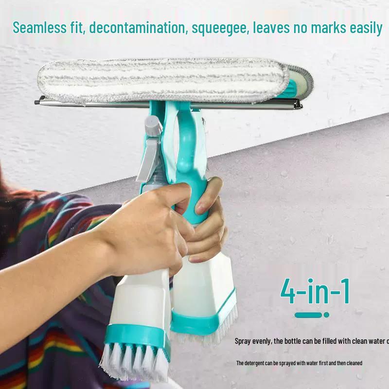 Multifunctional Double-Sided Glass Cleaning Brush with Squeegee, Sponge, Floor Brush, Spray Bottle, and Window Wiper