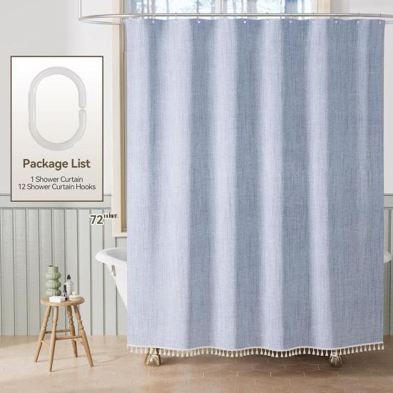 Boho Zasłona Prysznicowa z Frędzlami Zasłona Prysznicowa Farmhouse Zasłona Kąpielowa z Frędzlami i Oczkami Haczyki do Dekoracji Domu RV Łazienki