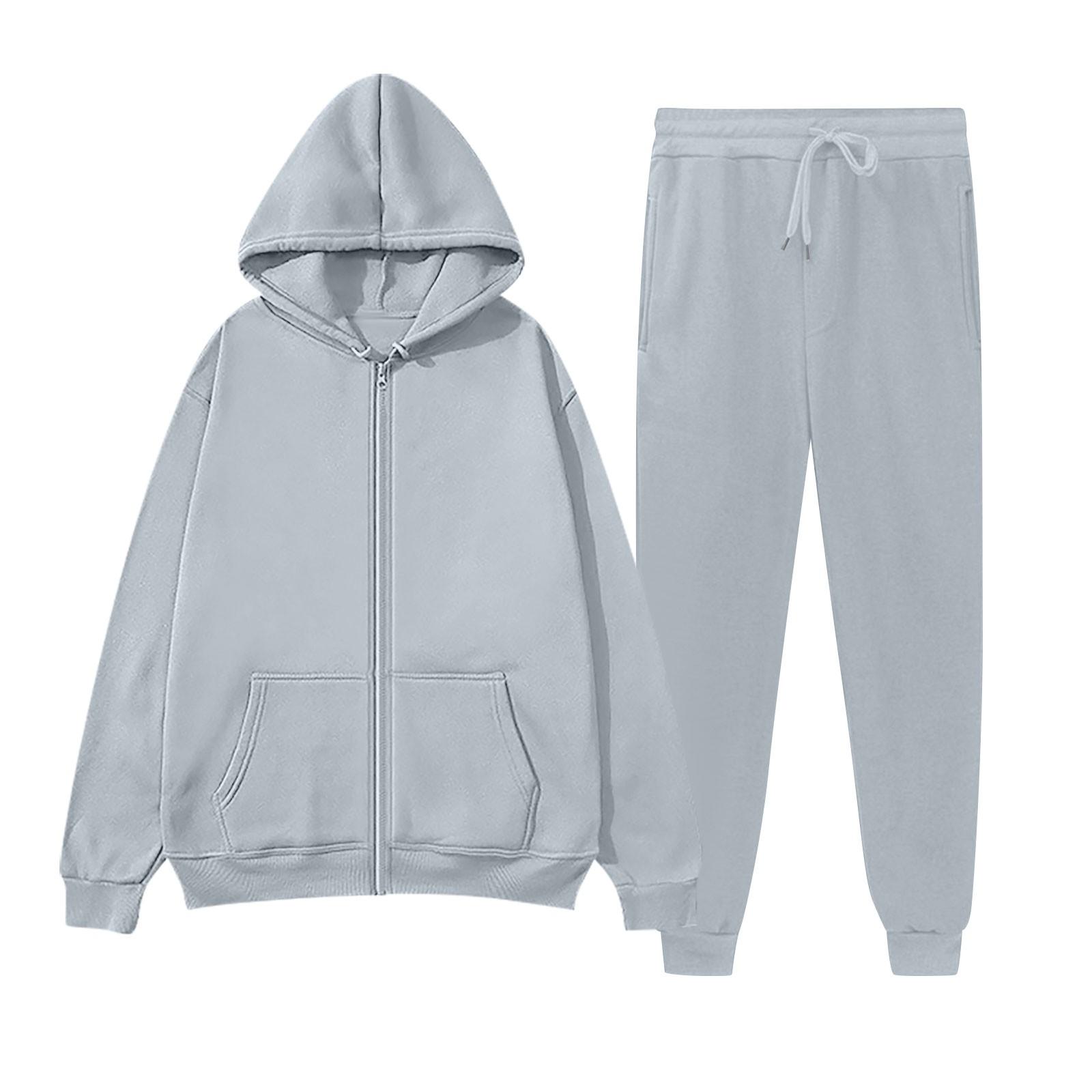 

Женский модный повседневный однотонный спортивный комплект Fashion Hugh, кардиган с капюшоном, толстовка + спортивные штаны XXL