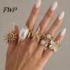 Vintage Ring Set 6Pcs/Set Finger Set, Ocean Style Adjustable with Imitation Music Festival Accessories Pearl And Shell Texture, Bohemian Stackable