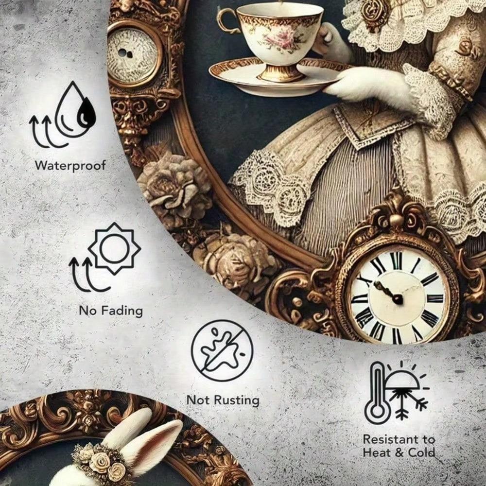 Vintage Round Metal Sign Rabbit Clock 20x20cm Home Wall Art Decor