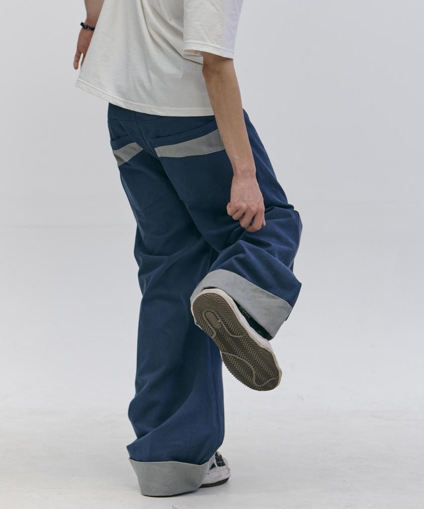 SOMEPLACE MAN Basic Color Block Rolled-Up Pocket Detail Oversized Wide Fit Cotton Pants_2 Colors