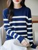 Autumn/Winter 2025 Women's Round Neck Striped Sweater - 100% Thickened Cotton Yarn Knit