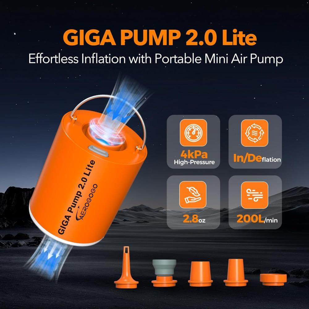 

Portable Air Pump for Inflatables, 4kPa Mini Air Mattress Pump with Camping Light, 1300mah Battery Rechargeable Pump Inflator/ помаранчевий
