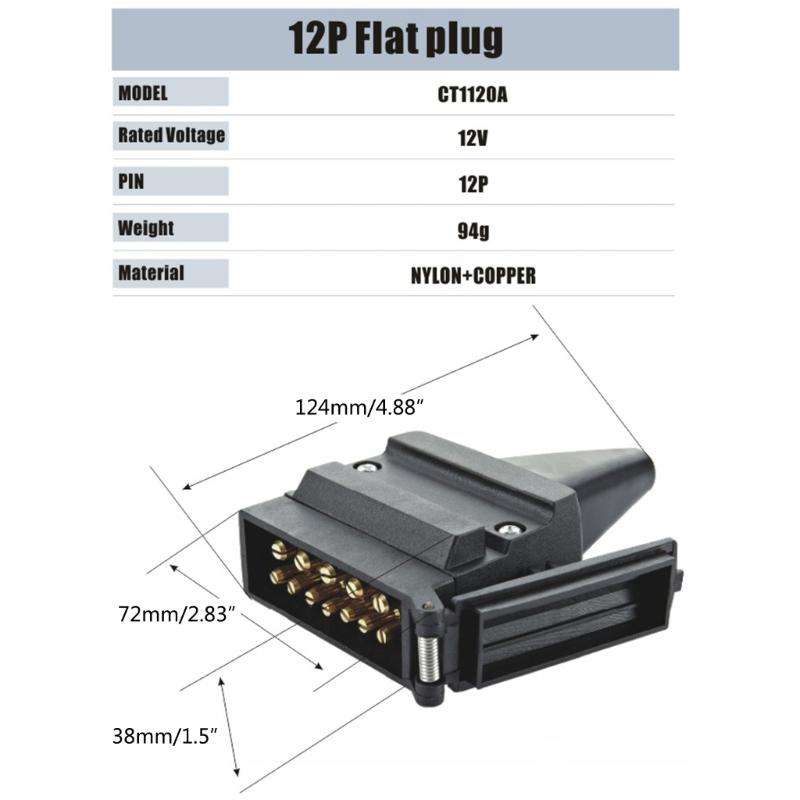 Priză plată pentru remorcă cu 12 pini 12 V 12 pini pentru mufă australiană pentru remorcă Mufă pentru remorcă Masculin Femeie Conector adaptor Mufă plată