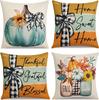 Set Of 4 Decor Throw Pillow Covers Patriotic Linen Pillow Case For Veterans American Summer Outdoor Red White Blue Decorations