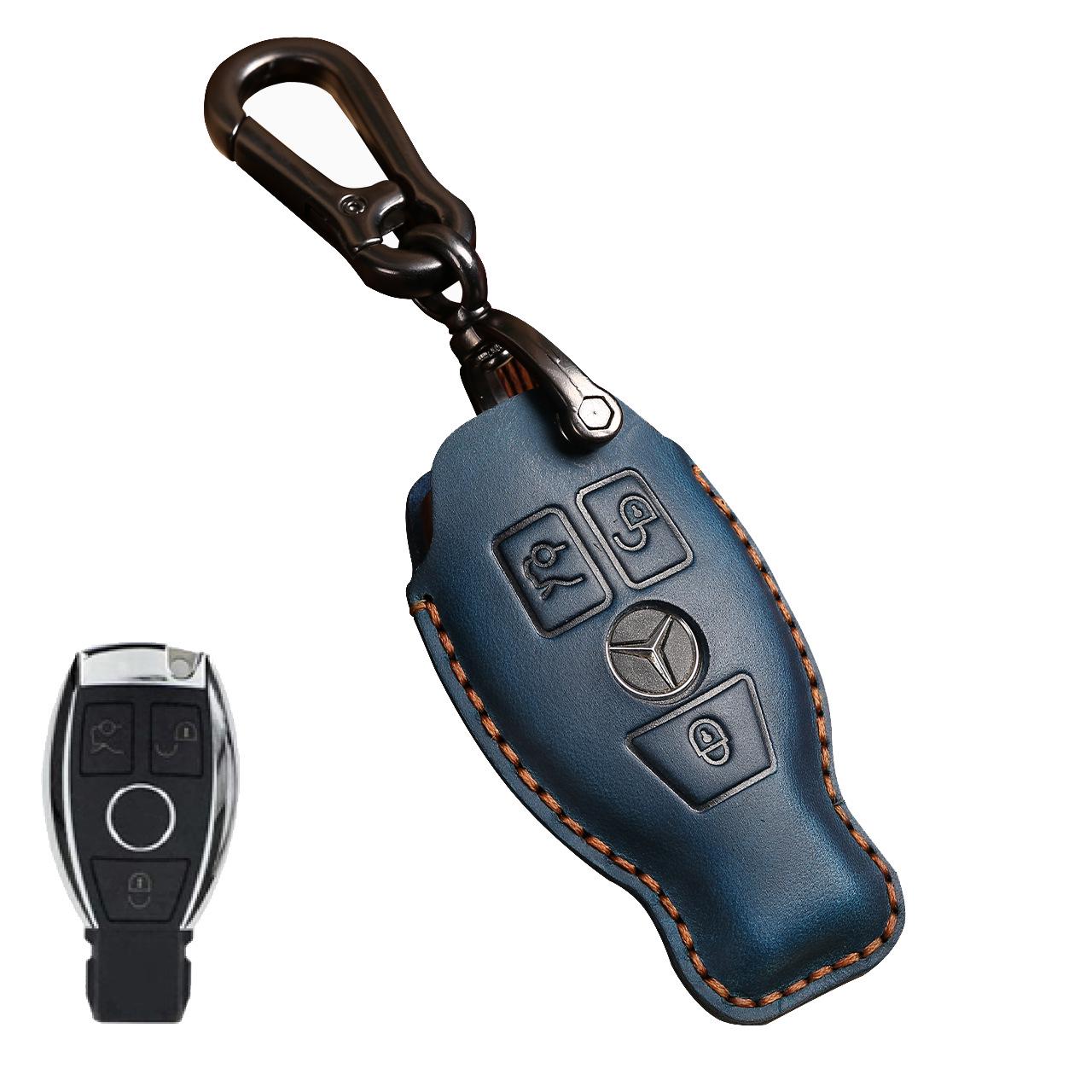 

High-End Genuine Leather Handmade Protective Key Case for Mercedes-Benz E-Class E300L синий
