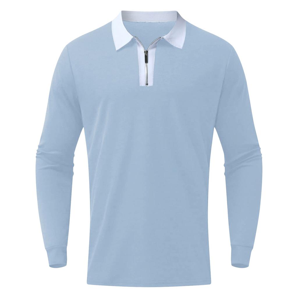 Men's Fashion Zipper Stitched T-Shirt Long Sleeve Lapel Pullover Top Blouse