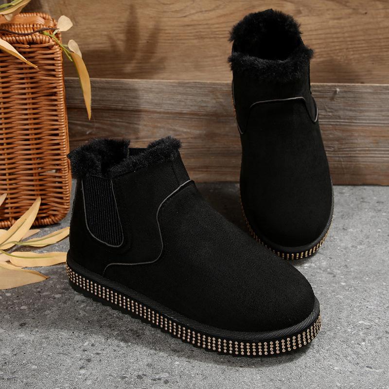 New Autumn and Winter Snow Boots Women's Warm Solid Color Large Size Elastic Band Thick Sole Short Cotton Shoes