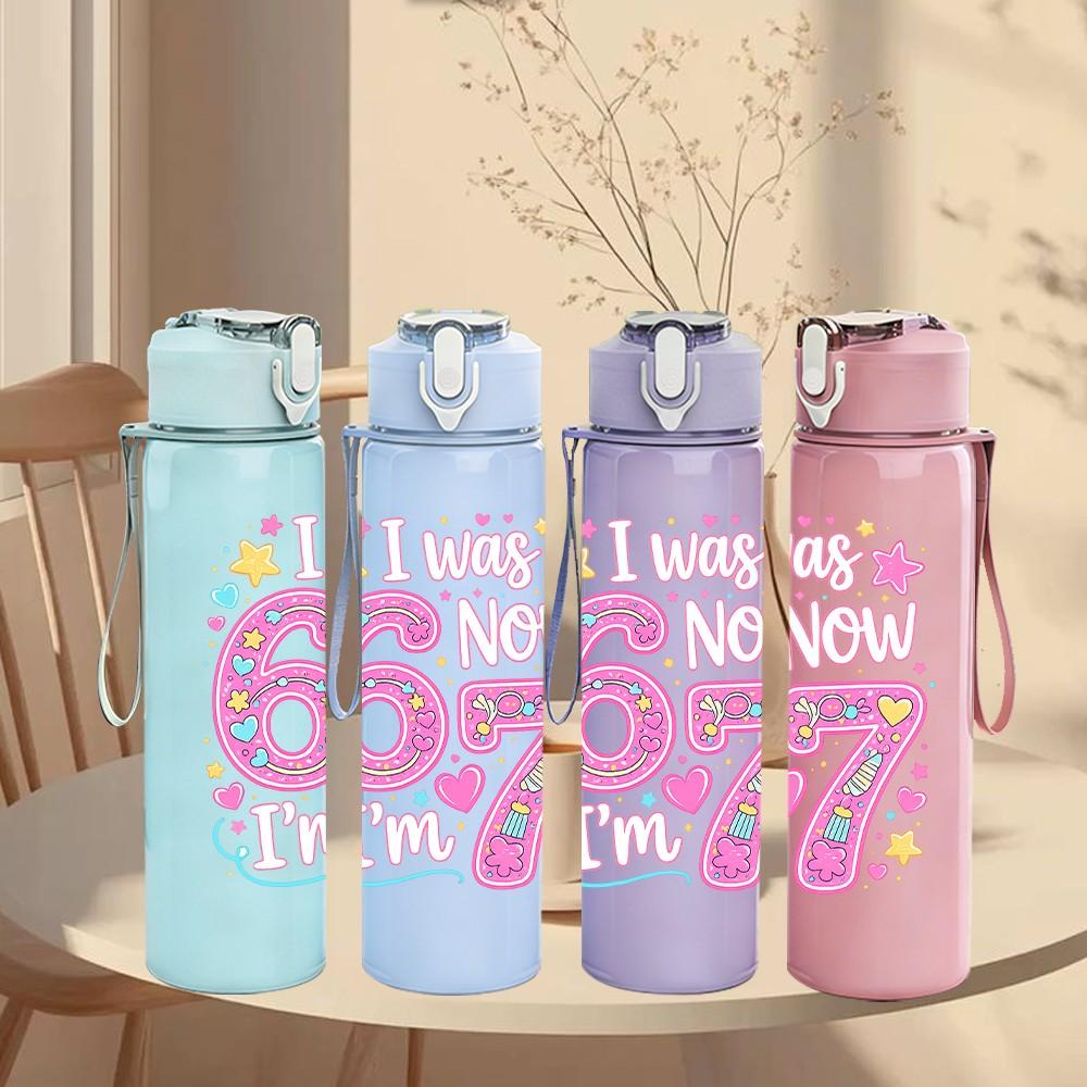 1PC Pink Glitter Number 67 Girly Art Print 750ml Color Plastic Sports Water Bottle Leakproof Flip Straw Lid Suitable for Sports Office Home Use