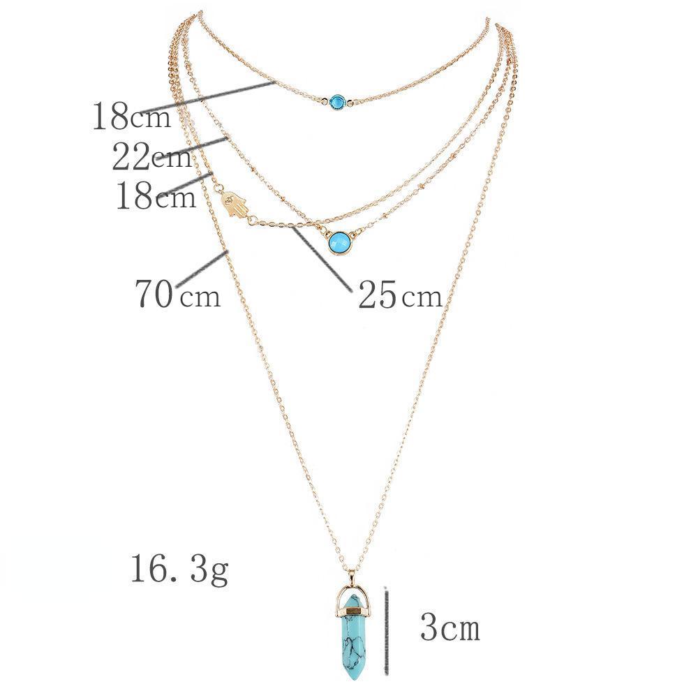 Colier multistrat de damă cu pandantiv combinat cu cristale turcoaz naturale