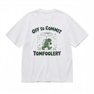 Men's Trend Classic T-Shirt  Green Frog Design Off To Commit Tomfoolery Tee