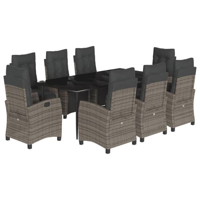 VidaXL Ensemble à Manger de Jardin avec Coussins 9 pcs, Table et Chaises avec Dossier et Repose-pied Réglables 3212994