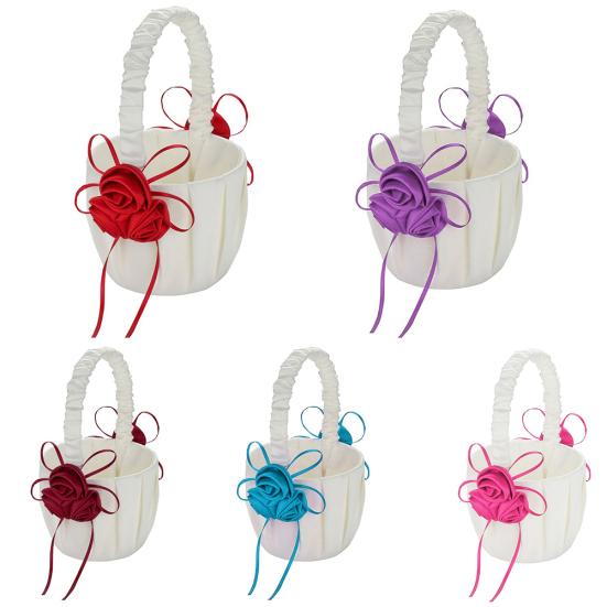 Wedding Bridal Page Boy Ribbon Satin Faux Rose Flower Girl Basket Party Decor