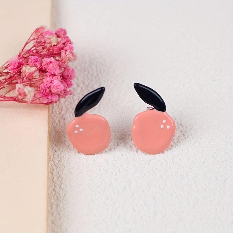 Pink pomegranate stud earrings cartoon cute delicate small temperament elegant