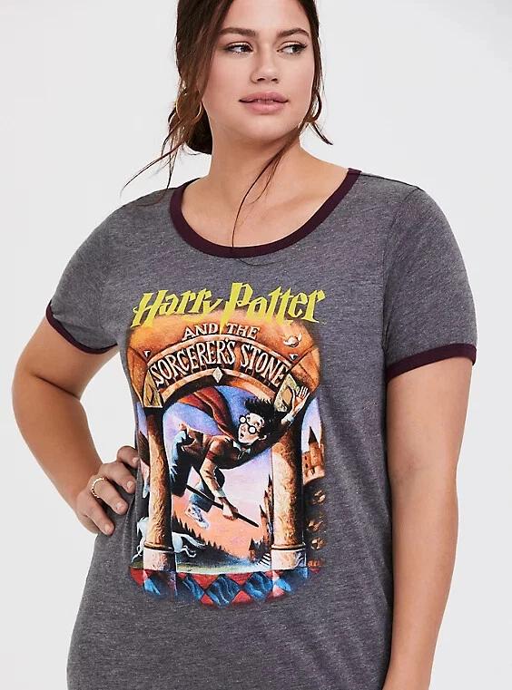 

Harry Potter Sorcerer’s Stone Womens Plus Size Grey Classic Fit Ringer Tee NWT M