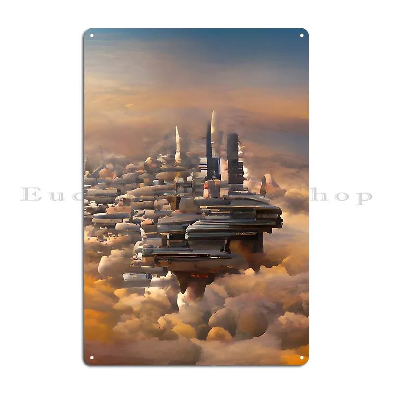 City In The Clouds Metal Plaque Poster Cinema Pub Decoration Customized Club Tin Sign Poster