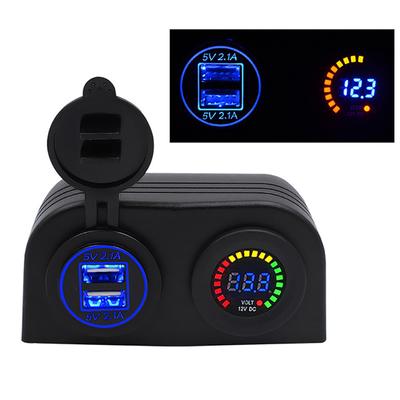4.2A Dual USB Car Charger Colorful Voltmeter Display With 2 Holes Waterproof Tent Base Adapter For Car Motorcycle Marine Boat