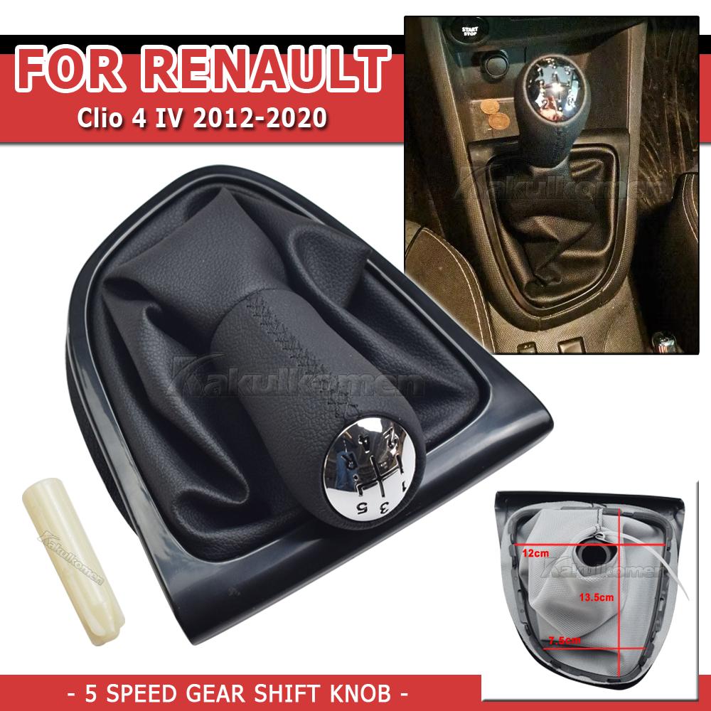 Manual Transmission 5 Speed Leather Gear Shift Knob Stick Gaiter For Renault Clio 4 IV 2012-2020 Black Boot Cover Gaitor Collar