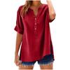 Spring Summer Top Button Up Shirt Casual Loose Top Solid Color Short Sleeved V-neck Top T Shirt