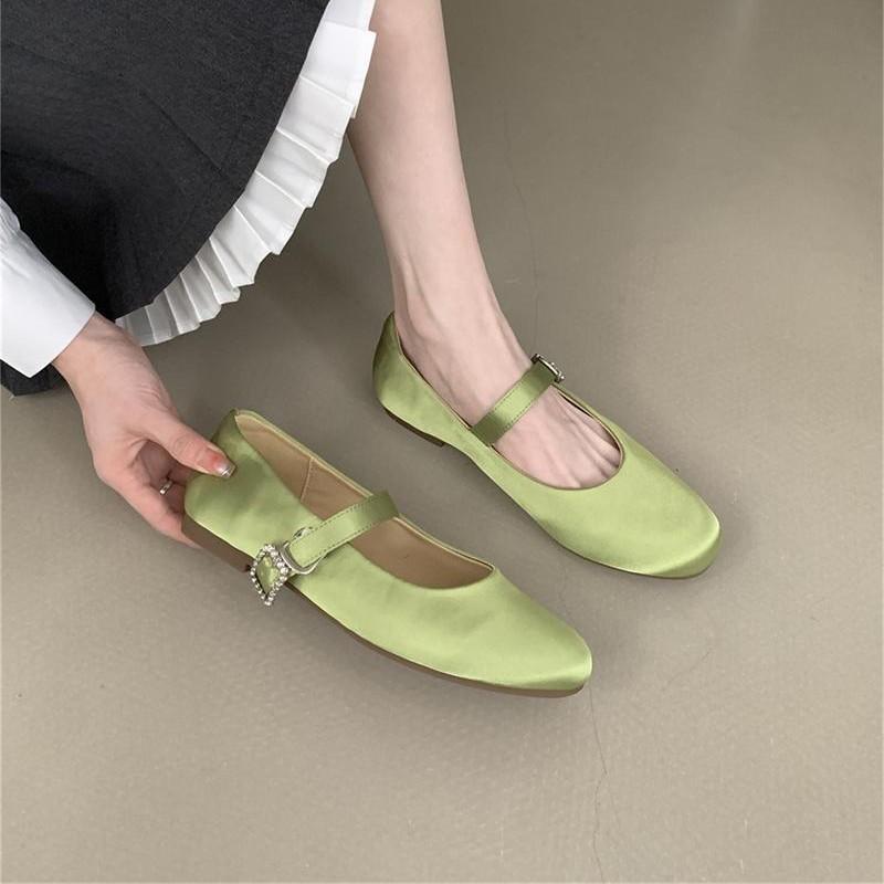 Satin French Temperament Round Head Flat Bottom Mary Jane Single Shoes Women's 2025 Autumn New Evening Breeze with Skirt Ballet Shoes