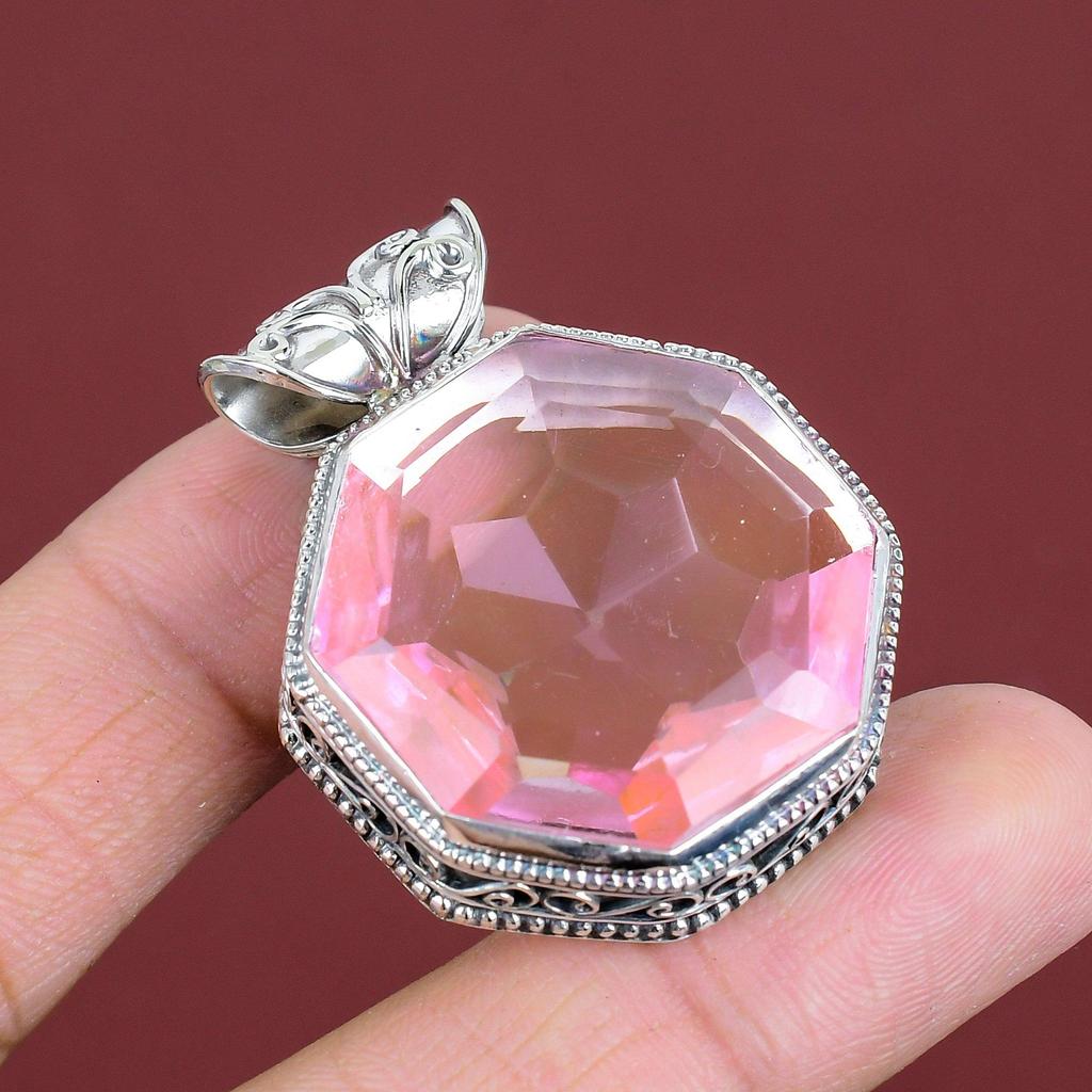 Faceted Pink Kunzite Pendant Vintage Pendant Gemstone Pendant 925 Sterling Silver Pendant Pink Kunzite Jewelry Handmade Pendant Gift For Mom