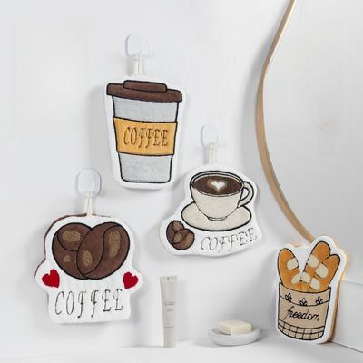 New Coffee Towel with Thickened Coral Fleece Embroidery Cute Hand Towel Kitchen and Bathroom Children's Small Towel