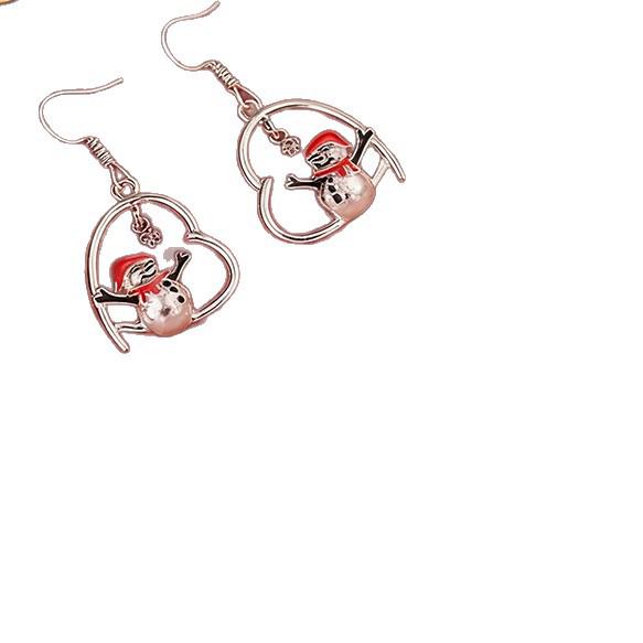 Rhinestone Santa Claus & Snowman Heart Earrings with Glitter Christmas Hat - Fashionable Festive Jewelry