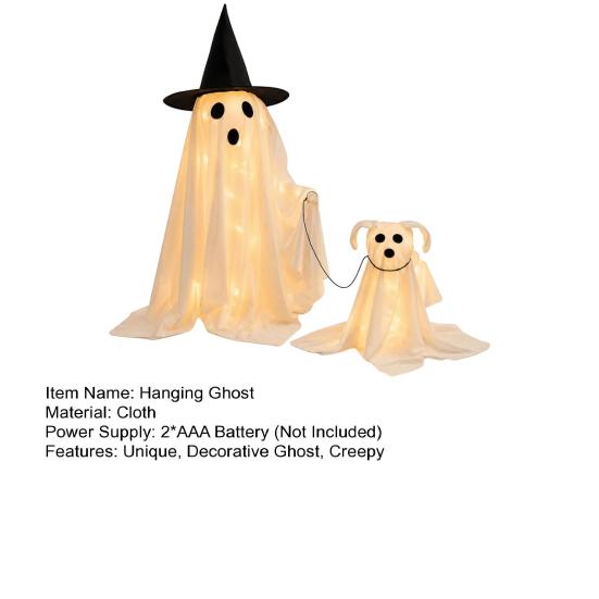 Ornements de Pelouse d'Halloween Fantomatique Chien Marchant Fantôme Décor avec Guirlande Lumineuse LED, Maison Hantée Lumineuse Fournitures de Fête Chiot pour Extérieur Maison,