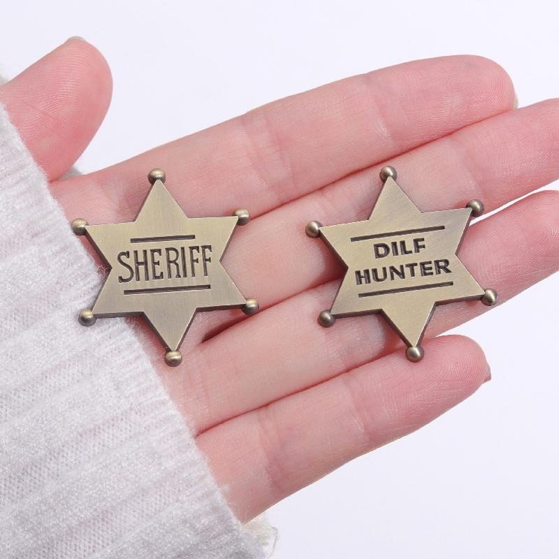 Gold Color Star Enamel Pins Custom DILF HUNTER Brooches Simple Mini Lapel Badges Funny Jewelry Gift for Kids Friends